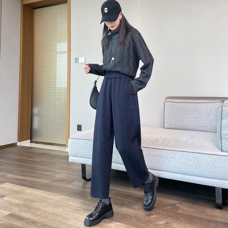 Women's Small Harem Pants - Autumn/Winter, 8/9 Length, Plus Velvet Thick Wool, Elastic Waist Casual Sweatpants