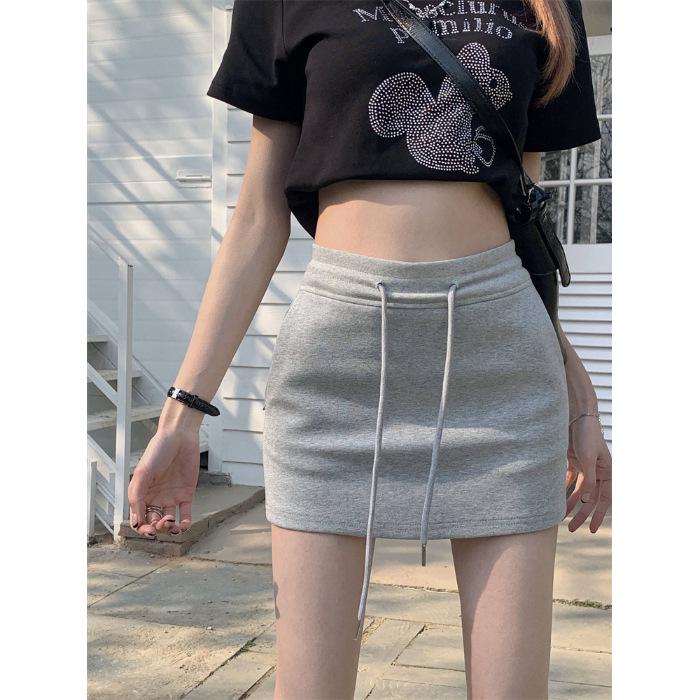 

Юбка миди с высокой талией и кулиской - 2024 Лето Сексуальная Стройнящая Защищающая от просвечивания Облегающая Юбка-брюки Extra Large серый