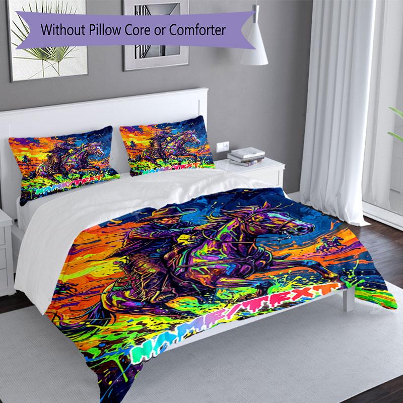 3PC Custom Name Cowboy Wild Horse Bedding Set Printed Bedding Set Duvet Cover Closure Includes 1 Duvet Cover & 32 Pillowcases for Bedroom