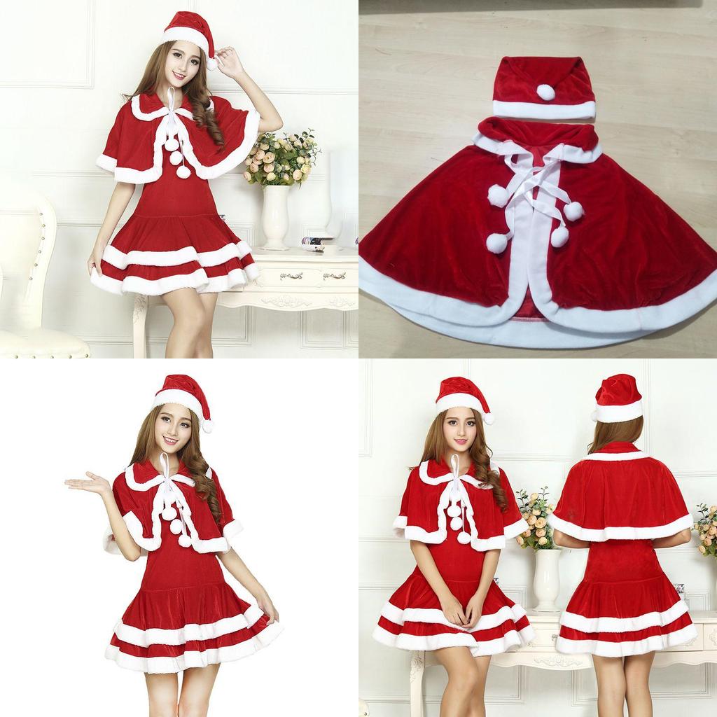 Christmas Santa Claus Adult Female Red Pleuche Dress Suit