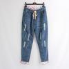 Damen-Jeans für Frühling und Sommer, große Größe, elastische Taille, Jeans mit gebrochenen Löchern, lässige Jeans
