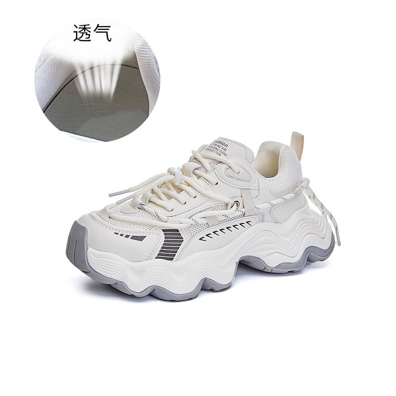 

Suction film sole dad shoes women s 2025 spring new fashion thick sole heightening sports shoes women s casual versatile shoes children 35 бежевый