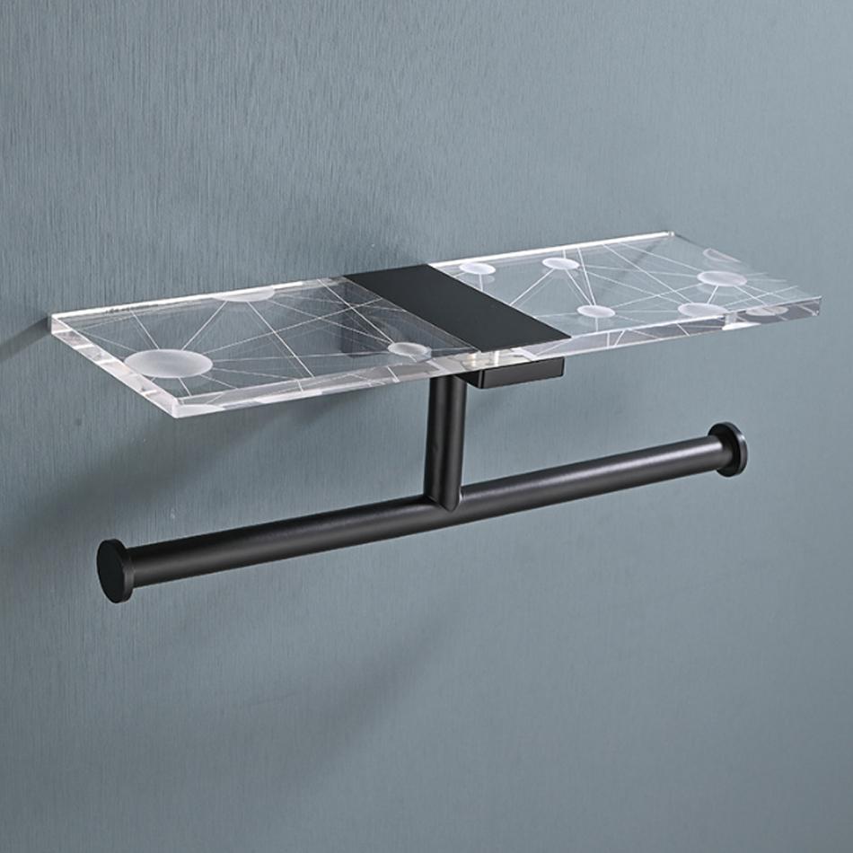 Gold Toilet Paper Holder with Shelf Black Aluminum Creative Acrylic Double Paper Towel Rack Tissue Hanger for Bathroom Kitchen