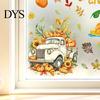Holiday Party Supplies 4 Sheets Autumn Harvest Static Window Stickers, Maple Leaves Pumpkins Scarecrow Pickup Truck Reusable Glass Stickers