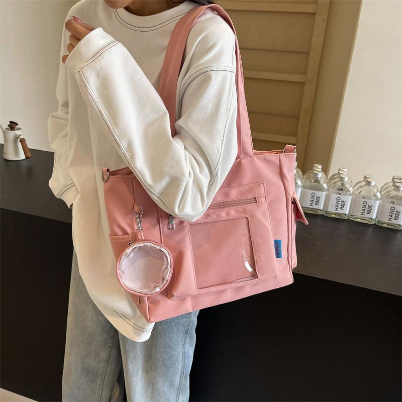 Large Capacity Canvas Bag Women's Transparent Handbag Student's Book Crossbody Tote Bag
