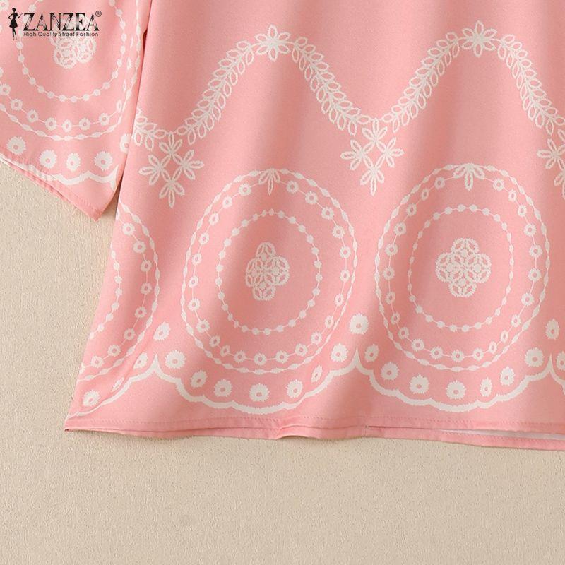 ZANZEA Lässige Bluse mit Rundhalsausschnitt und 3/4-Ärmeln und lockerem Print für Damen
