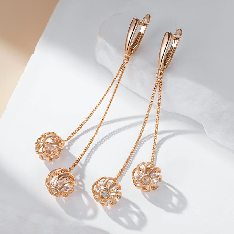 Trendige Lange Quasten Ohrhänger für Damen Mode Roségold Farbe Natürlicher Zirkon Feiner Alltags Schmuck Kristall Geschenk