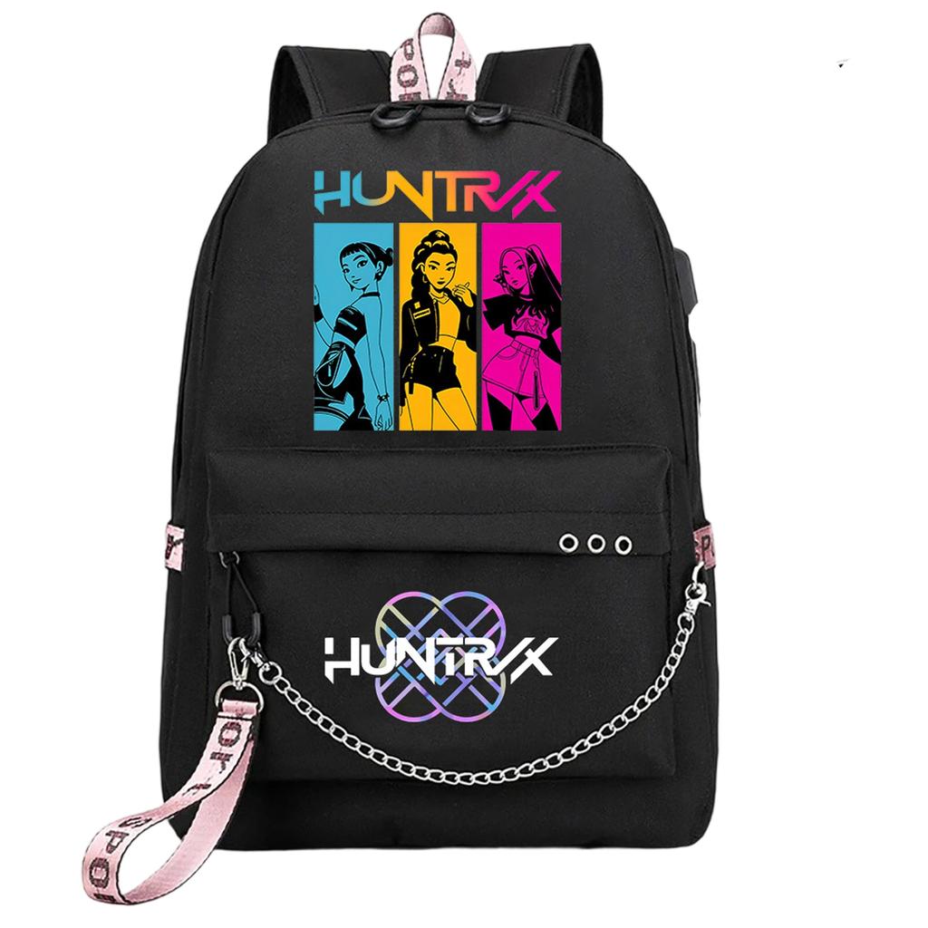 Witch  Girl Group Print Student Backpack Iron Chain Trendy Backpack USB Backpack