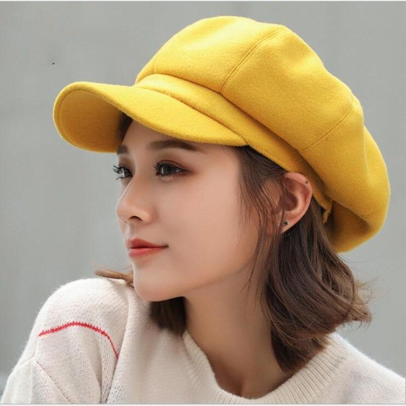 Solid color woolen octagonal hat children's autumn and winter new Bere duck tongue casual fashion green painter British hat