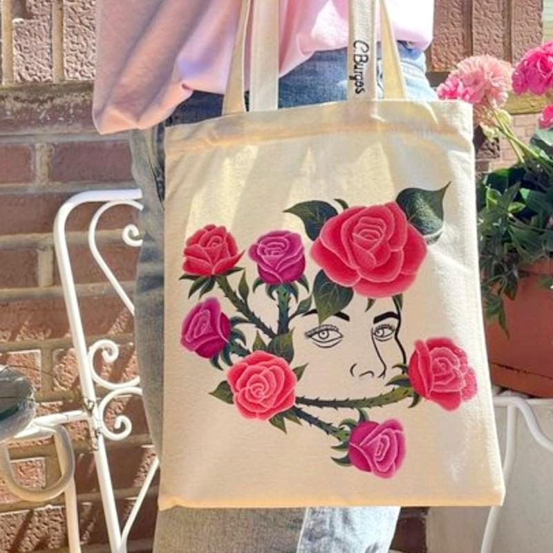 Large Capacity Canvas Shoulder Handbag Eco-Friendly Folding Cotton Tote Bags Beige White Reusable DIY Shoulder Bag Grocery Bag