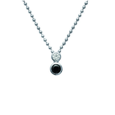 [I9795] - Silver Necklace 'Scarlett' Black White (rhodium-plated) - 13x6 Mm