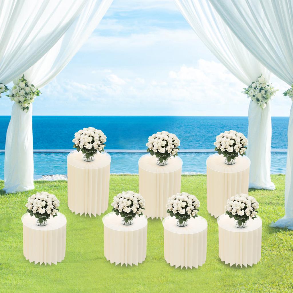 Round Cylinder Wedding Flower Stands, 7-Piece Set with 1.5cm Thick PVC Panels, Foldable Column Display for Centerpieces, Banquet