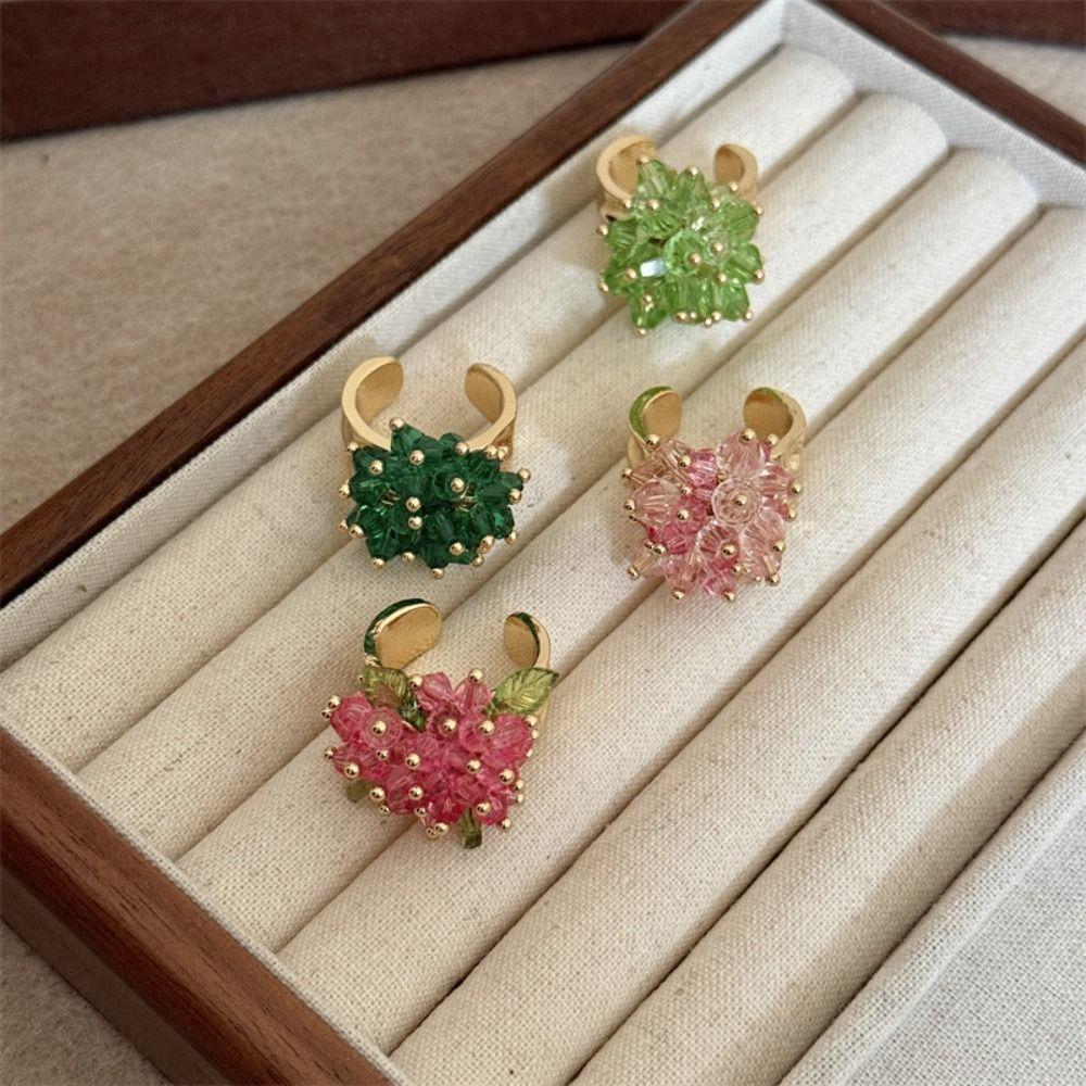 Korean Style Y2K Open Ring Firework Finger Buckle Personality Beaded Flower  Ring  Women