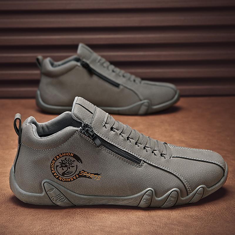 Men's Casual Shoes Side Zipper Short Boots Versatile Flat Bottom Trendy Fashionable Men's Shoes Suitable for Outdoor Sports