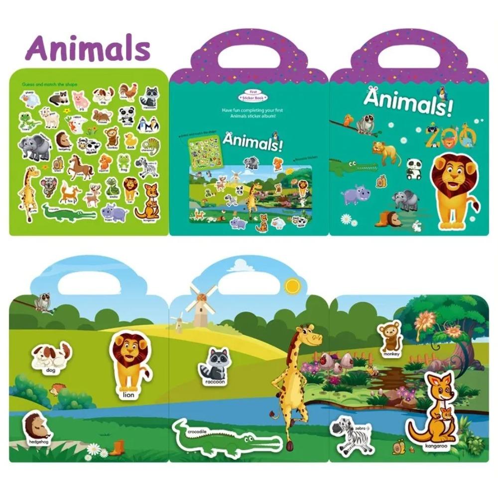 Kids Reusable Sticker Book Multiple Scenarios Cartoon DIY Puzzle Educational Cognition Learning Toys for Child Age 2-4 Gift