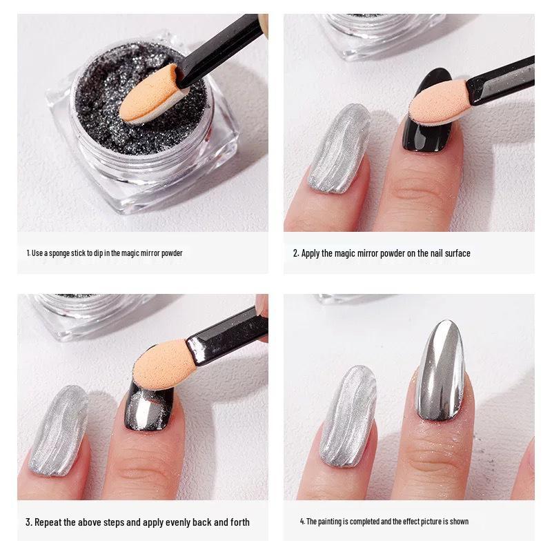 Double-Ended Eyeshadow and Nail Art Sponge Brush, 6.5CM Black Handle