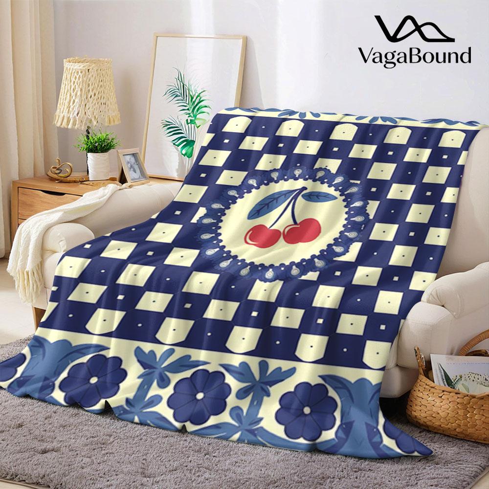 Cherry Gingham Flannel Blanket Perfect for Sofa Office Bed Travel Sleep Read Relax Camping Four Season Use