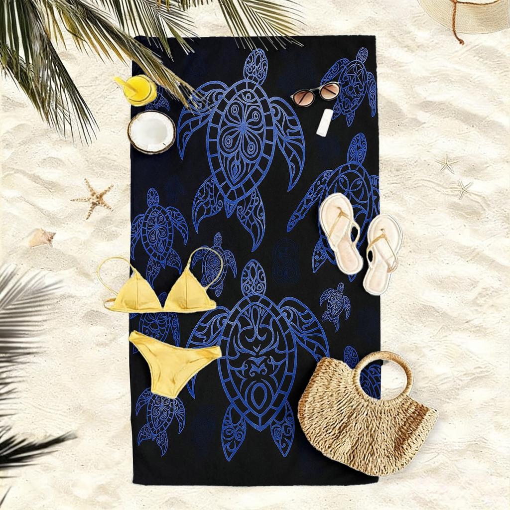 1pc, Blue Ocean Style Large Soft Beach Towel with Turtle Totem Print, Microfiber Bath Towel, Quick-Drying and Super Absorbent