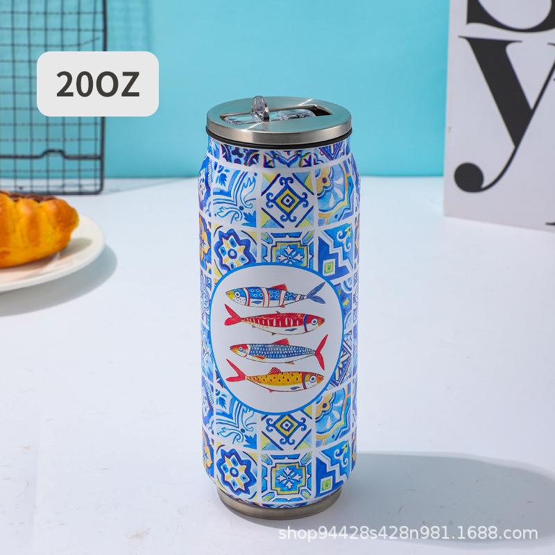 1 pc 500ML Thermos with Straw 304 Stainless Steel Beer Bottle Cola Can Termos Para Cafe Beer Cold Keeper Home Kitchen Drinkware