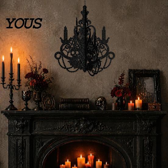 Vintage Style Hanging Decor 3D Candlestick Chandelier Ceiling Ornament, Gothic Halloween Glitter Indoor Atmosphere Decoration for Holiday Party,