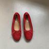 Low heel French small red single shoes women's shoes 2025 spring bow retro with skirt ballet grandma shoes