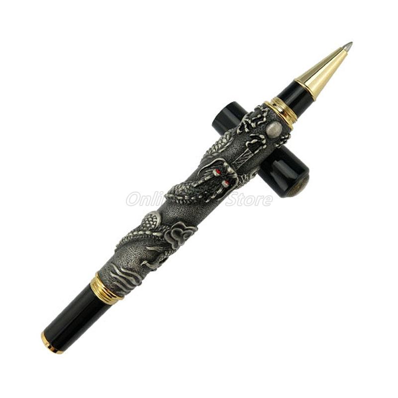 

Jinhao Metal Golden Oriental Dragon Carving Embossing Roller Ball Pen Professional Office Stationery Writing сірий колір