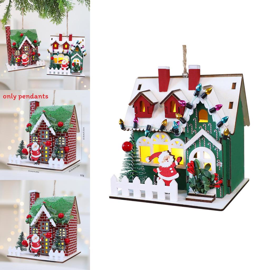 Christmas Wooden House Decor With Snowy Scene For Holiday Home Display