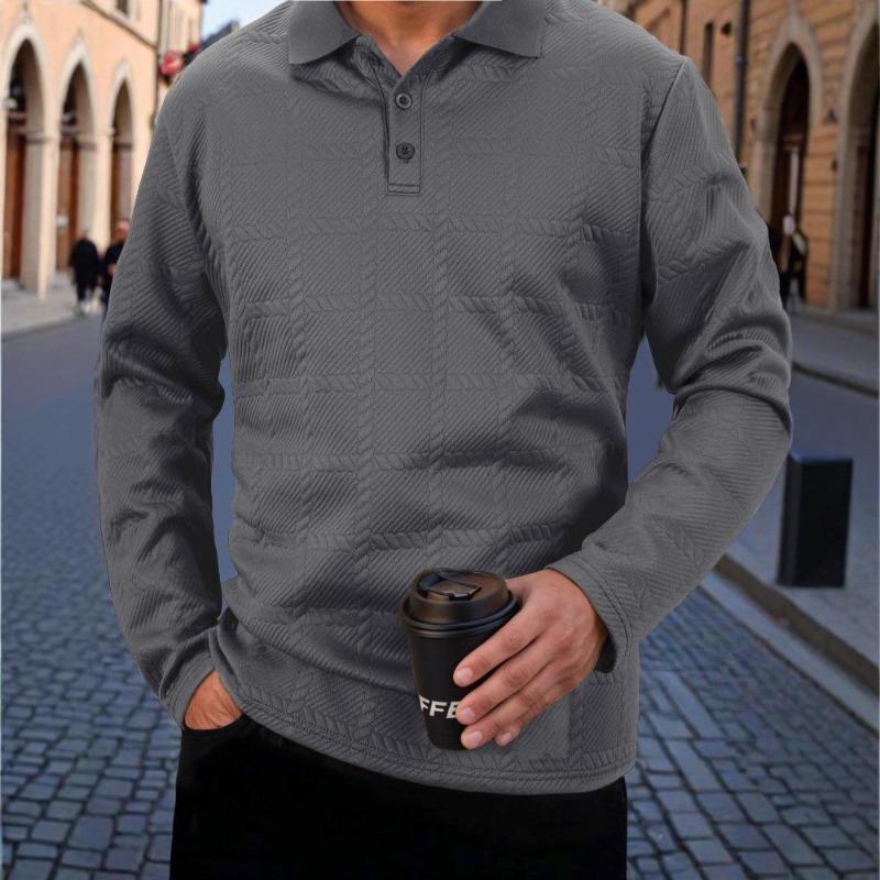 2026 Men's Fashion Casual Long-sleeved T-shirt with Loose Threaded Collar Men's Casual Sports Polo Shirt