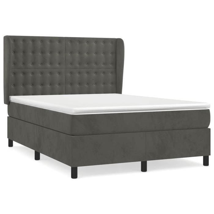 Lit avec sommier et matelas - Maison Exclusive - 140x200cm - Velours gris foncé - Tête de lit réglable