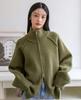 Solid Stand Collar Zip Knitted Cardigan Top Sweater Jacket