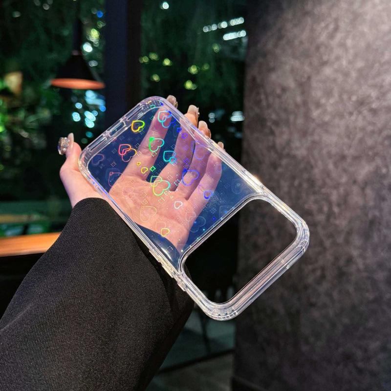 Laser Heart iPhone 17 Pro Max Transparent IMD Women's Anti-Fall Phone Case