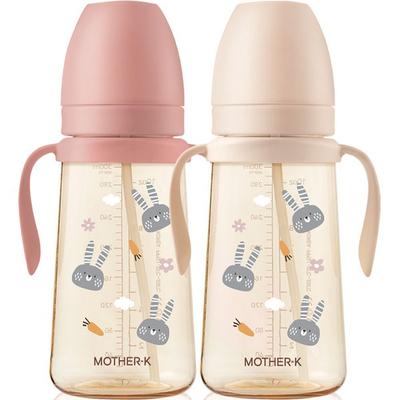 Mother K Basic PPSU Rabbit Straight Straw Cup 2-piece Set 300ml, Blossom, Cream, 1 Set