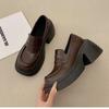 Platform British Style Small Leather Shoes Women's Thick Autumn High Heels One Pedal French Loafers Versatile Height-increasing Small Shoes