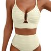 2-Piece Split Swimsuit Women's Hollow Textured Fabric Slim Sexy Pit Strip Metal Decorative Women's Swimsuit Cover
