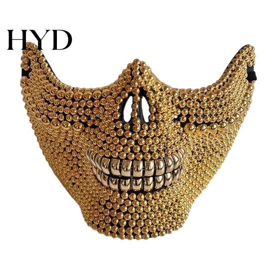 Breathable Skull Face Mask Halloween Half Mask, Rhinestone Punk Knight Masquerade Prop Comfortable with Adjustable Straps, Lightweight Plastic