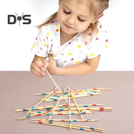 Wooden Pick-Up Sticks Game with Box Kids Adults Interactive Classic Board Game Brain Teaser Educational Long Bamboo Stick Picking Desk Toy