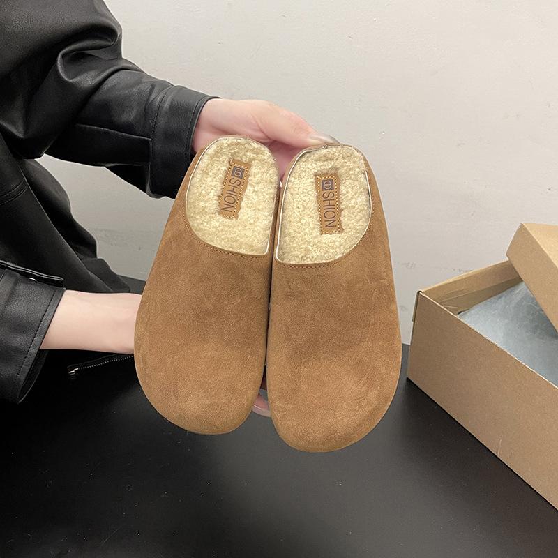 

Уродливо милые тапочки Birkenstock женские 2025 осень и зима новые верхняя одежда утолщенная одна педаль сумка голова мягкая подошва ленивые теплые туфли тренд 35