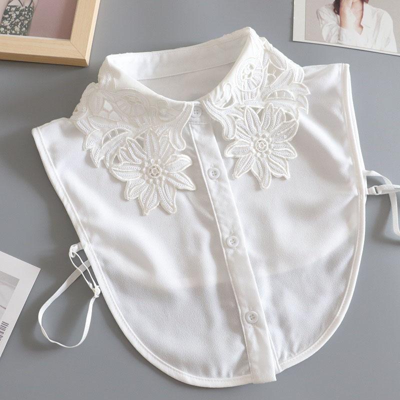 

Элегантная белая рубашка с фальшивым воротником женская, с цветочной вышивкой, съемные воротники для женщин, галстук, расшитый пайетками фальшивый воротник, лацкан, faux col