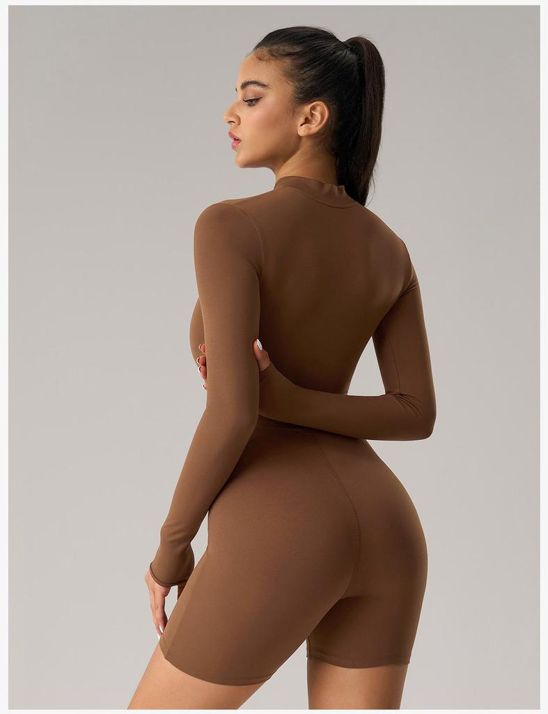 Damen Cross-Border Langarm Reißverschluss Bodysuit, Sexy Po-Hebender Fitness Jumpsuit, Sportbekleidung & Yoga Wear - DLT003