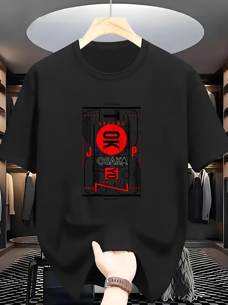 Summer Unisexs Retro Japanese Osaka Street Print TShirt for Daily Casual Wear Breathable 100 Cotton Roundneck Short Sleeve