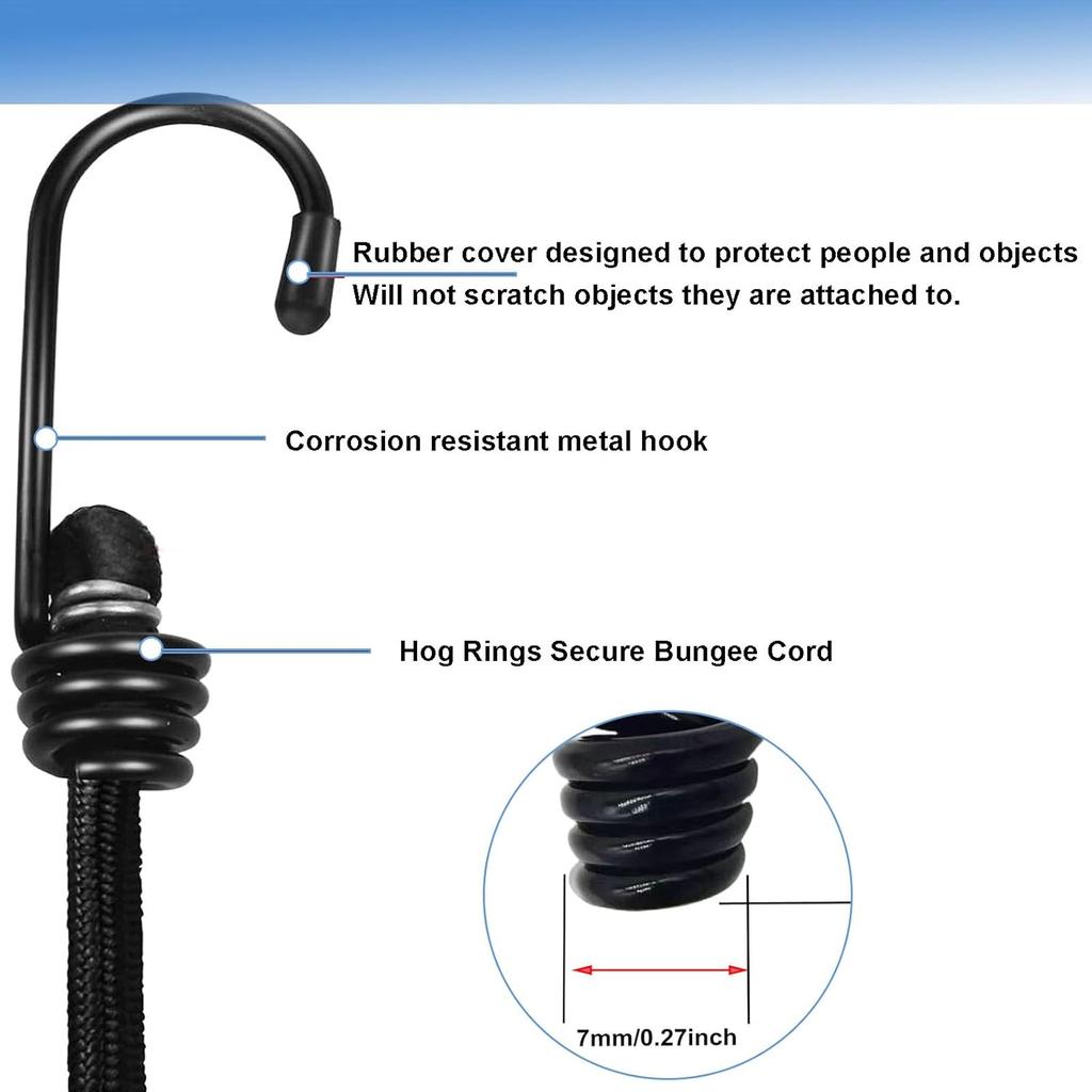 10Pcs Bungee Cord Hooks Spiral Bungee Hooks Cord Hook Wire Hooks End with 10Pcs Hog Rings for Boating, Camping,Tarps,Elastic Rope Strapping Tape (1/4