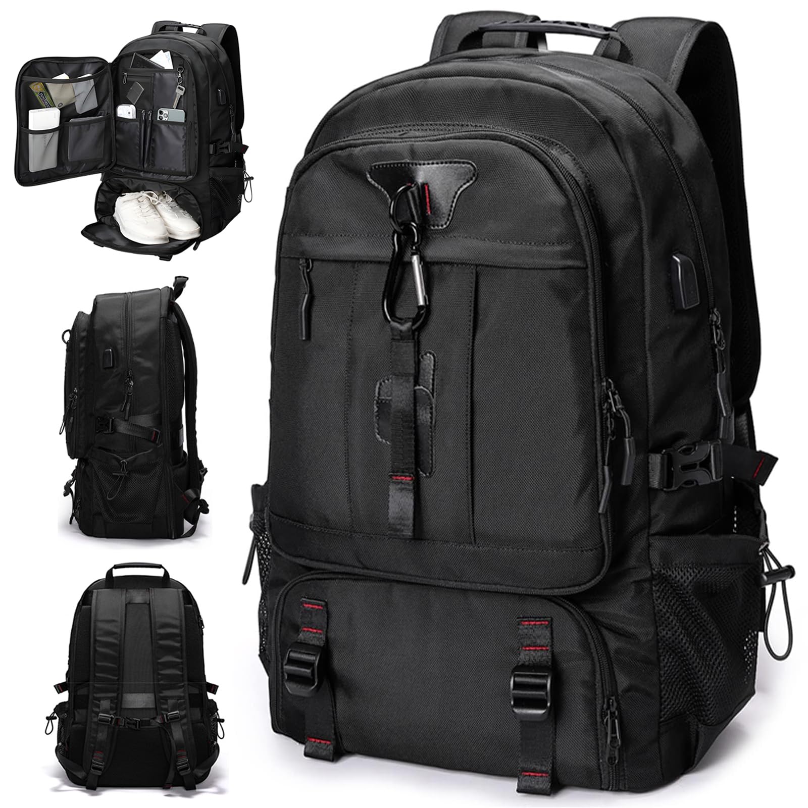 [Yometree] Men s Backpack, Large Capacity 60L~80L Expandable, Lightweight, Fits 17-inch Laptop, Business Backpack, Anti-theft, Travel Backpack, Shoe