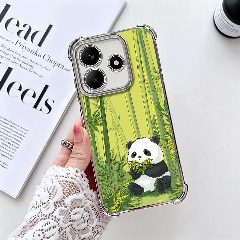 Cute Cartoon Panda Plating Phone Case For Xiaomi Redmi Note 14 15 Pro Plus 13 12 11 11S 11T 10 9S 9 5G Anti-Fall Airabag Cover