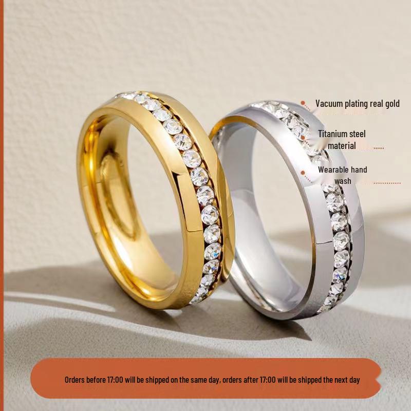 Špičkový dámský prsten z nerezové oceli s diamanty - Lehký luxusní titanový šperk