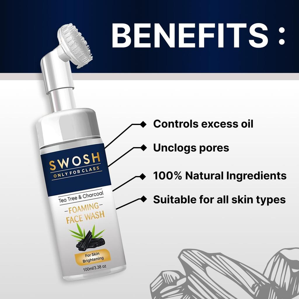 Face Wash with Tea Tree and Charcoal (100 Ml), Tea Tree & Charcoal Face Wash, Swosh