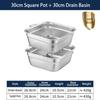 304 Stainless Steel Square Perforated Strainer Flat Bottom with Side Handles Colander for Washing Vegetables Marinating Tray
