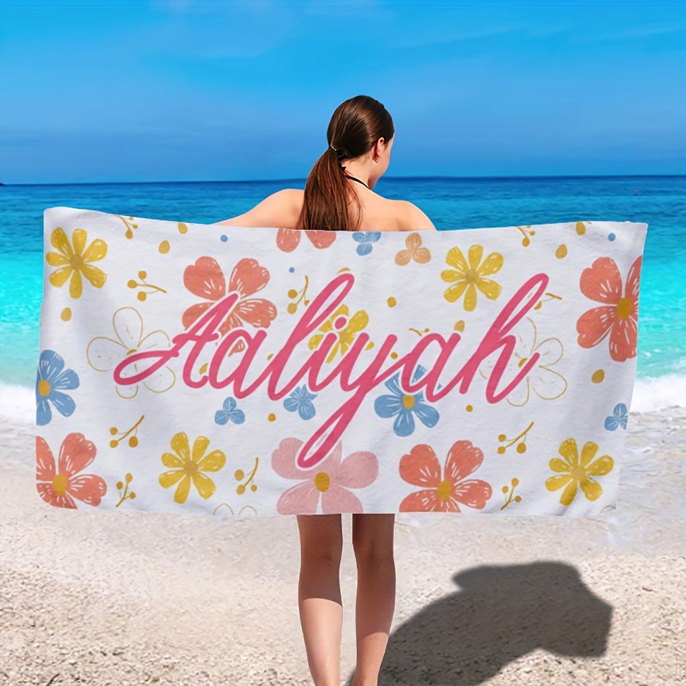Custom Floral Beach Towel Personalized Name Colorful Flower Microfiber Bath Towels Soft Quick Dry Swimming Pool Lounger