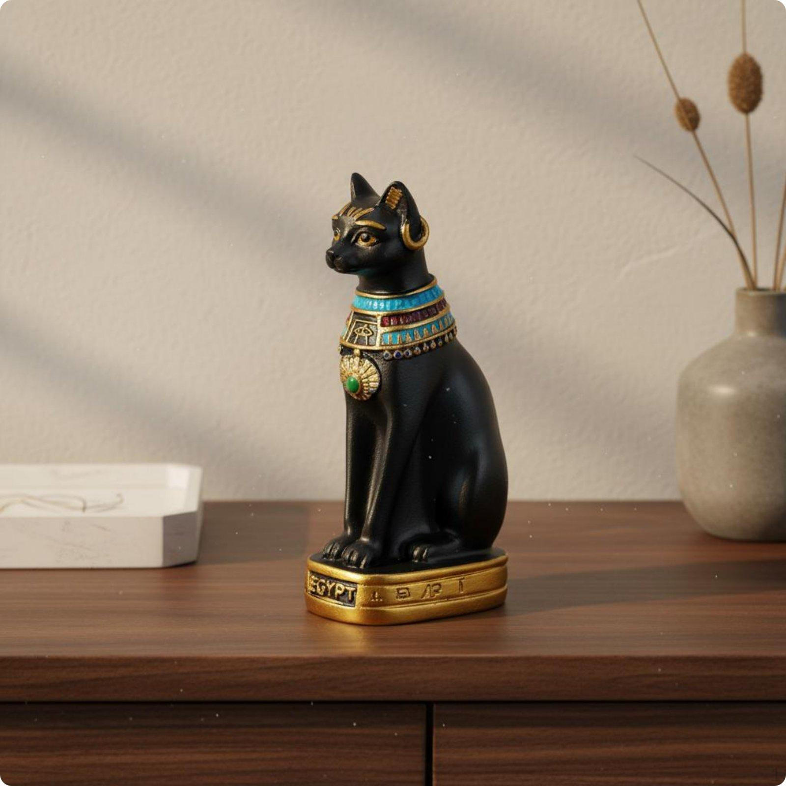 Bastet Figurine Tabletop Display Cat Deity Ornament Resin Ancient Feline Statue for Entryway