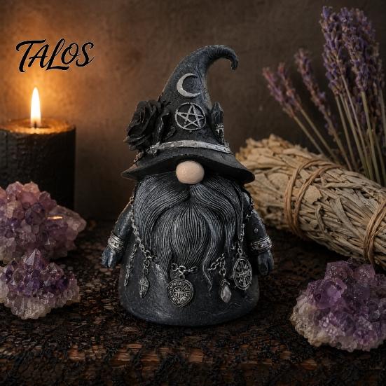 Witch-themed Display Wizard Hat Faceless Gnome Figurine, Mystical Home Decor Statue with Crescent Pentagram Black Rose Study Desk Ornament Rune