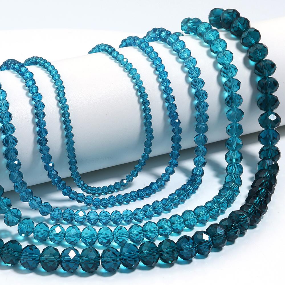 3/4/6/8/10mm Peacock Blue Faceted Crystal Beads Glass Loose Spacer Beads For Jewelry Making DIY Bracelet Necklace Accessories